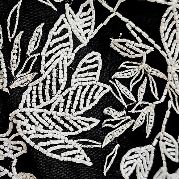 Vintage Cache Strapless Black Mesh Gown w/White Embroidered Beaded Floral Accent - Picture 10 of 17